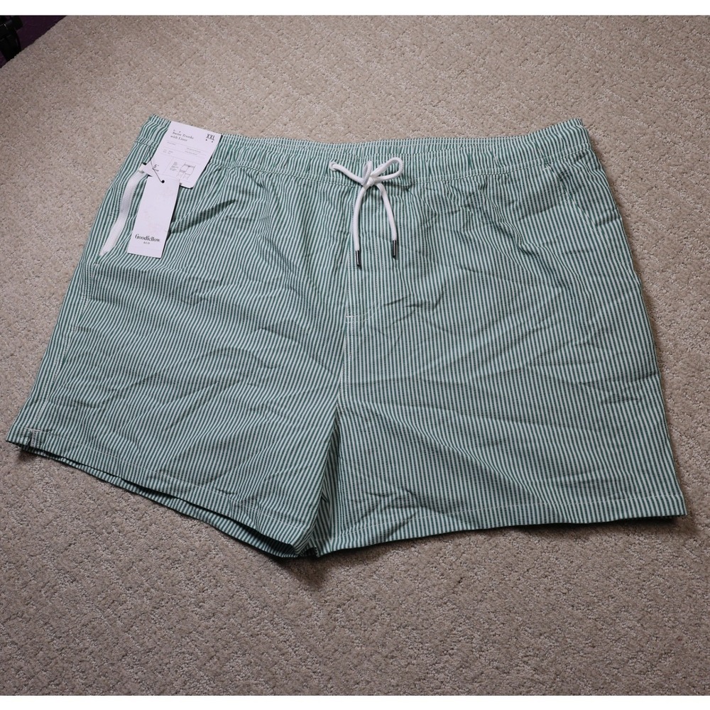 Goodfellow & Co Mens Green White Striped Swim Trunks 5 Inch Inseam XXL NWT